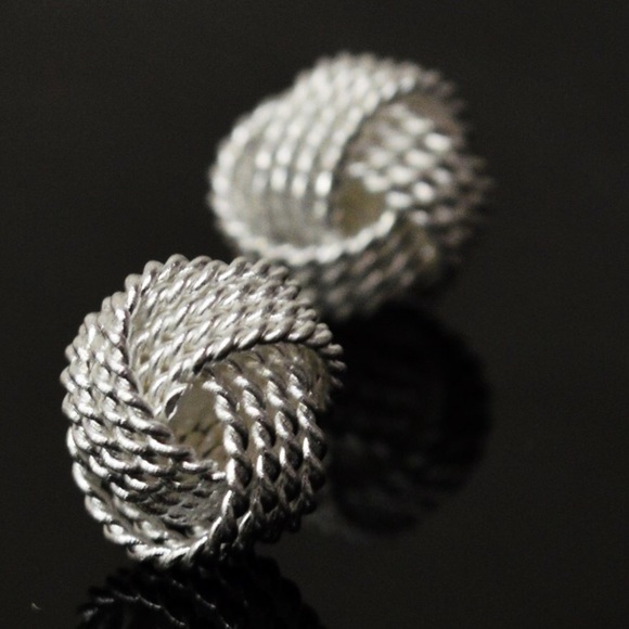 Sterling Silver Love Knot Button Earrings - Picture 2 of 3